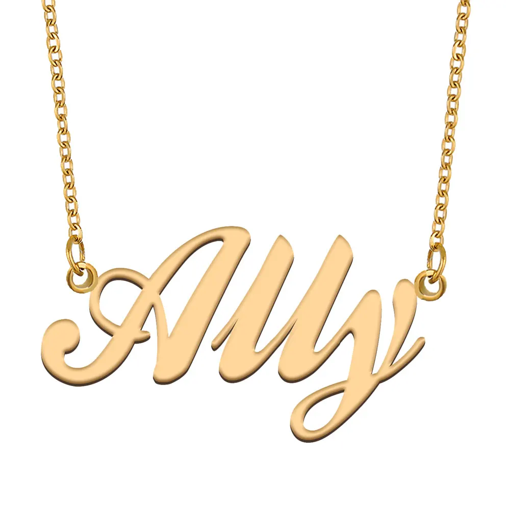 Ally Name Necklace for Women Stainless Steel Jewelry Gold Plated Nameplate Pendant Femme Mothers Girlfriend Gift