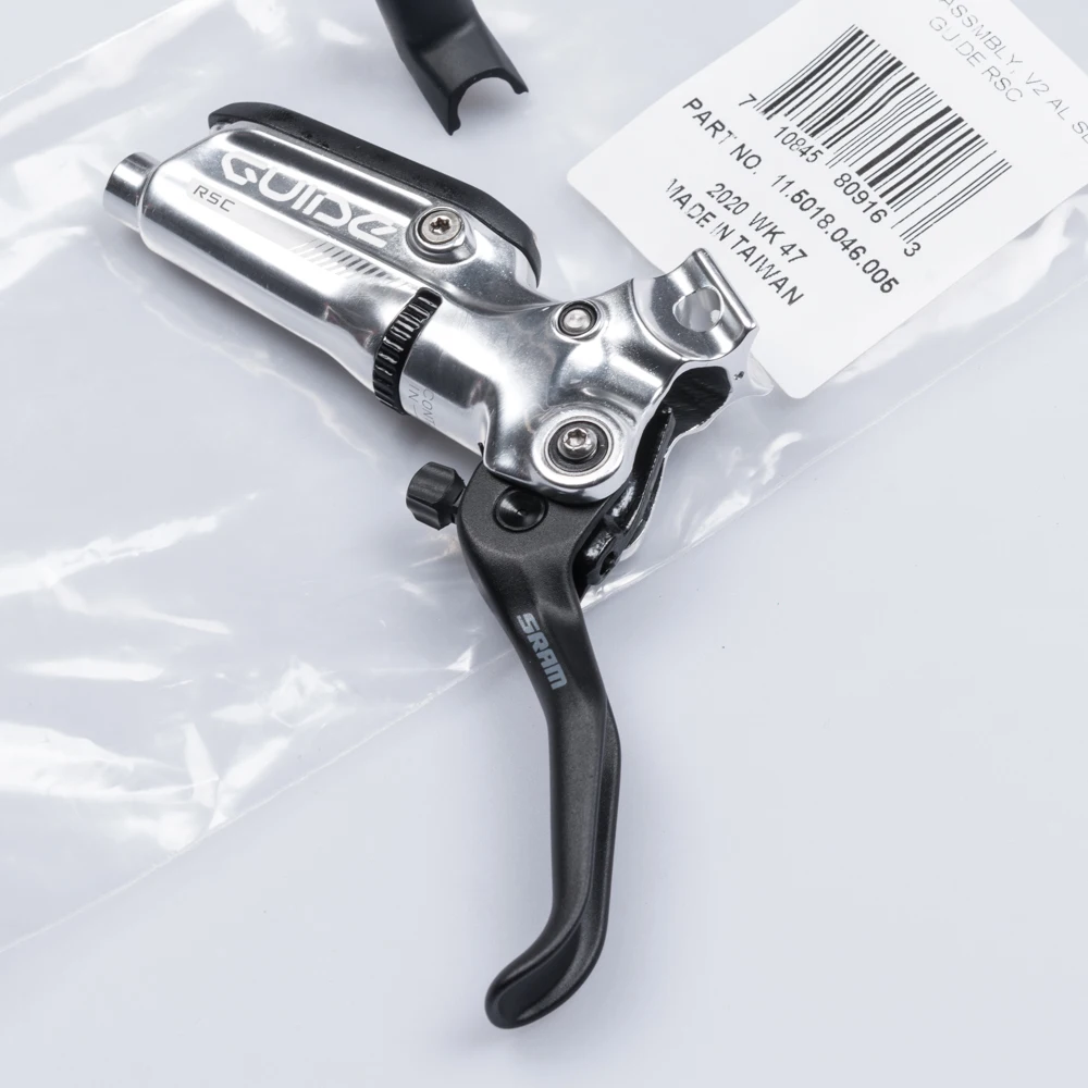 SRAM 11.5018.046.005 DISC BRAKE LEVER ASSEMBLY ALUMINUM LEVER (ASSEMBLED NO HOSE INCLUDES BARB &OLIVE)VERSION 2 SILVER GUIDE RSC