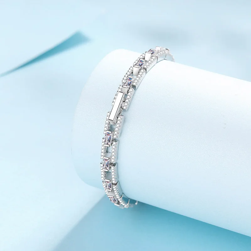 6-7inch 3/3.2/3.5CT All Moissanite Brilliant Bracelet for Women Gift, Pure PT950 Platinum Loop By Loop Bangles Fine Jewelry