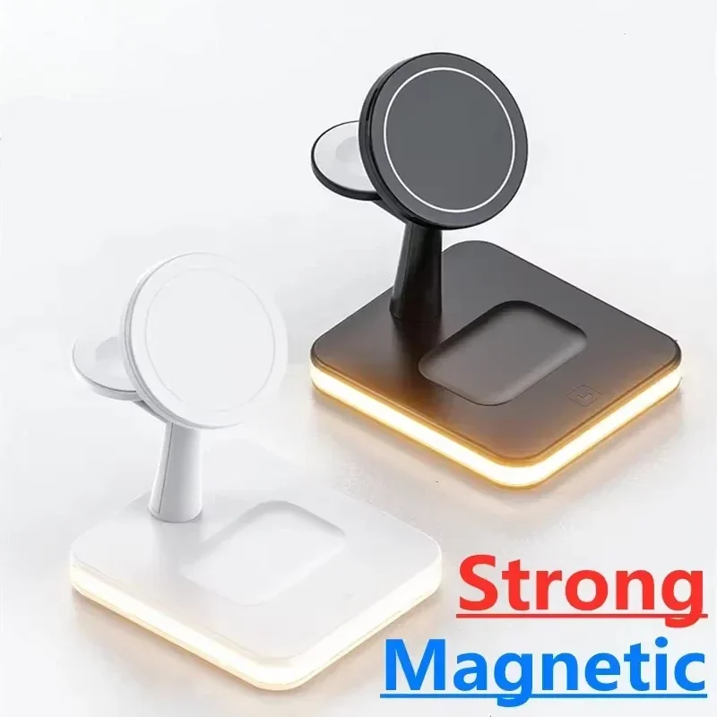 Desktop Magnetic 3 in 1 LED Wireless Charger Stand For iPhone 17~12 Pro Max Airpods Pro Apple Watch Fast Charging Dock Station