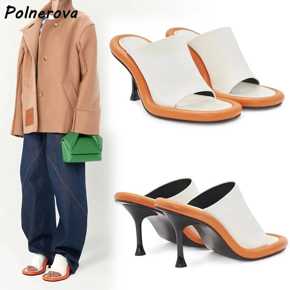 

Лоскутные тапочки с квадратным носком, летние слипоны на шпильке с открытой пяткой, большие размеры, подиумная обувь, женские летние туфли на высоком каблуке, 2025