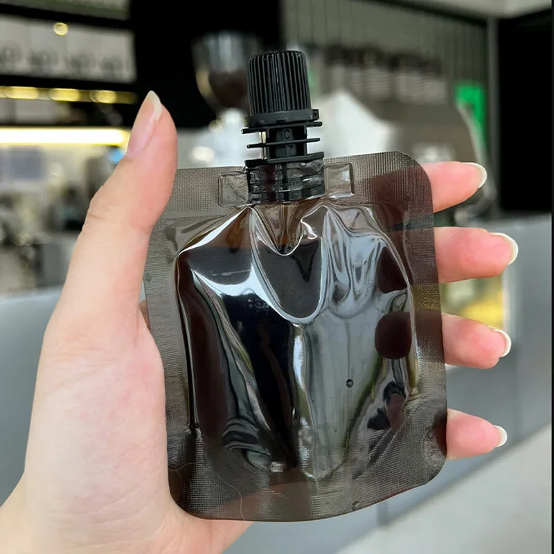 100pcs 50ml Espresso Coffee Package Bag Disposable Drink Juice Black Transparent Refillable Spout Bag Outdoor Portable Storage