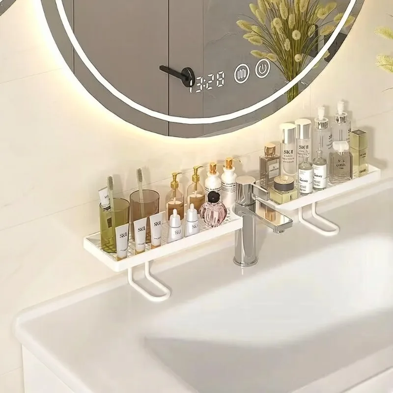 Luxury Simple Sink Storage Rack, No-Drill Bathroom Vanity Organizer for Toiletries and Skincare Products