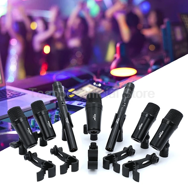 Multi Microphone Kits Professional Musical Instrument Set Sound Recording Wired Mic for Stage Bar Band Performance Show with Box