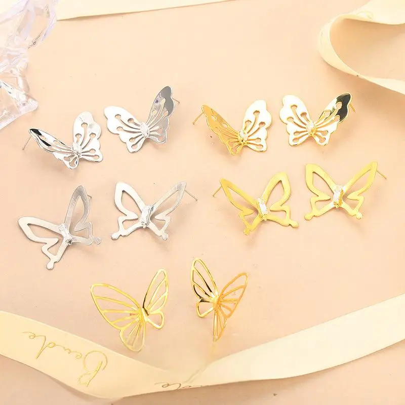 

Wholesale 18K Gold Plated Hollow Butterfly Earrings With 3A Zircon Minimalist Stud Earrings