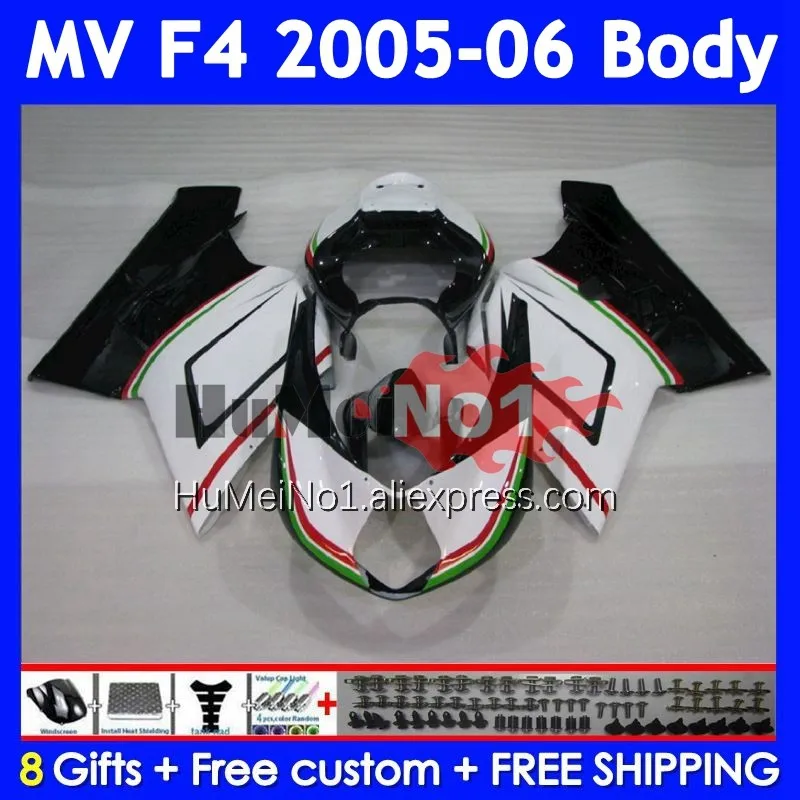 Body For Agusta MV F4 R312 750S 1000 R 750 1000CC 310No.25 1000R 312 1078 1+1 MA MV F4 2005 2006 05 06 White black Fairing Kit