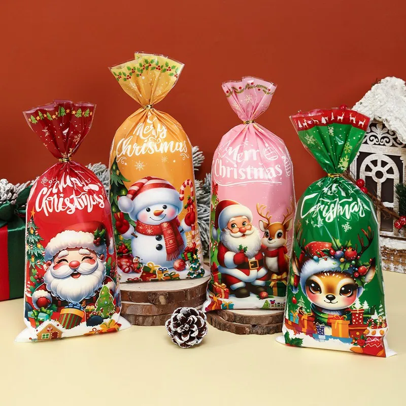 25/50/100pcs Christmas Candy Bags Santa Snowman Elk Bags Christmas Decorations for Home 2024 Gifts Natal Navidad New Year 2025