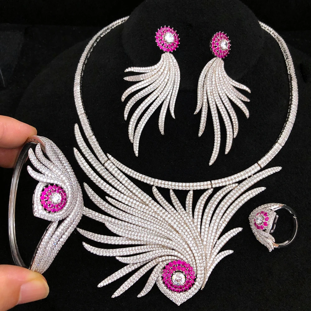 Missvikki New 4PCS Necklace Earrings Bracelet Ring for Noble Luxury Women Bridal Wedding Engagement Jewelry Sets High Quality