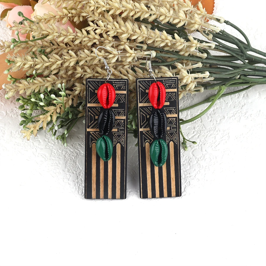 African Woman Rasta Wooden Earrings can mixed colors