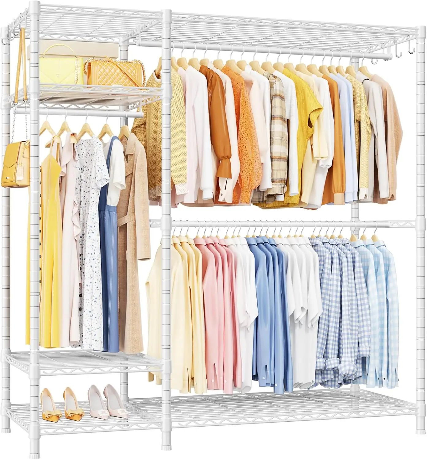 

F7 Garment Ra, Heavy Duty Clothes Ra, Clothing Ras For Hanging Clothes, 6-Tiers Freestanding Portable Closet Storage Ra 58'' W
