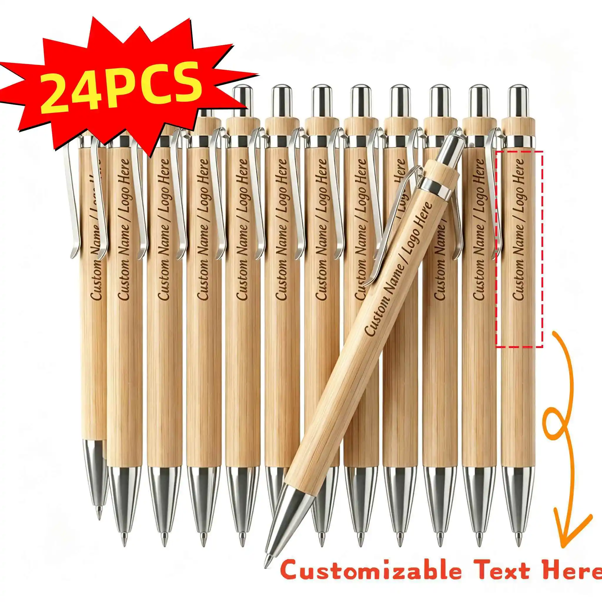 24PCS Personalized Custom Bamboo Pens Unique Bridal Party Gifts Sustainable Country Wedding Favors Custom Hotel Meeting Pens