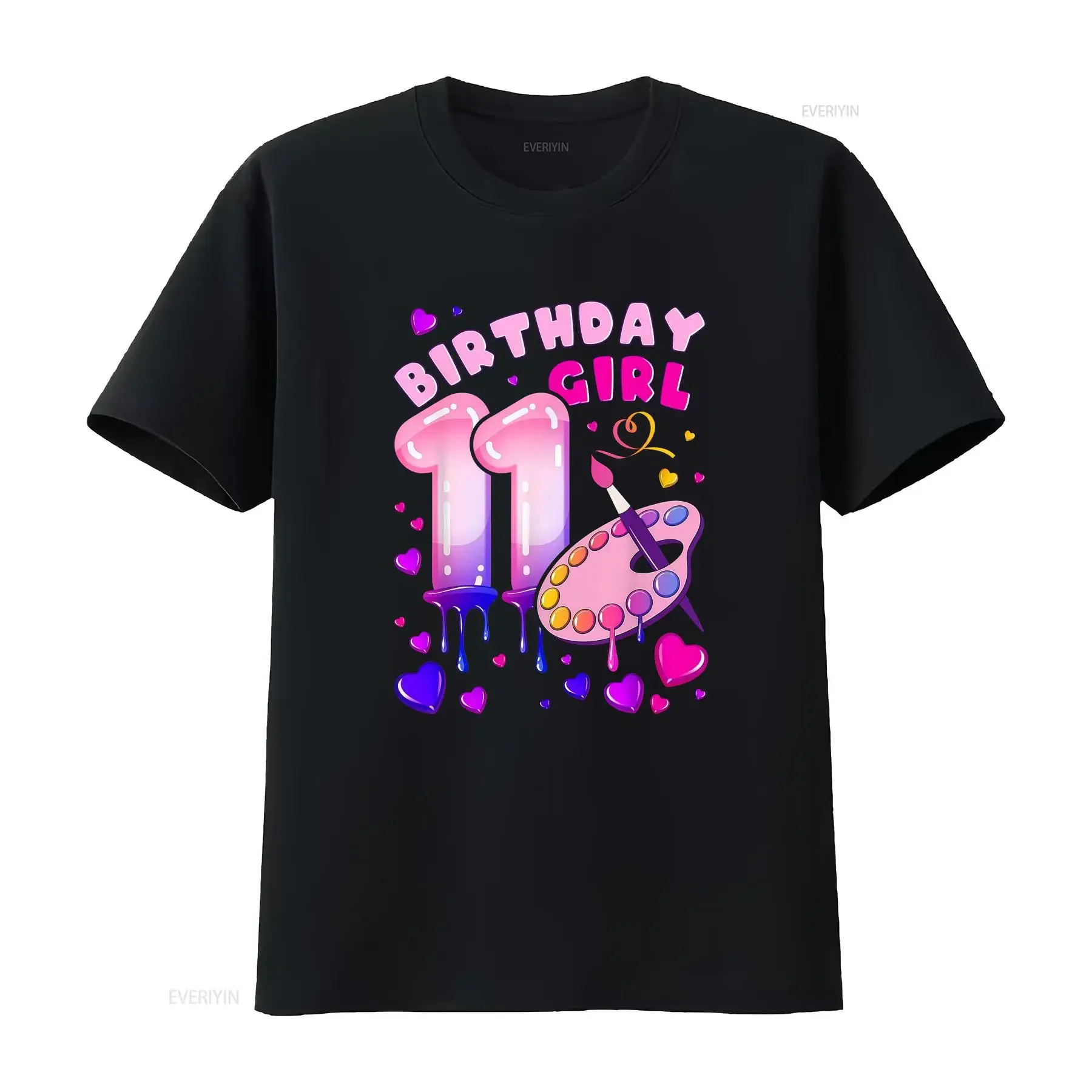 11th Birthday Girl 11 Years Painting Art Number T Shirt  vintage Washed Versatile Soft Top For Everyday Wear graphic Stretched