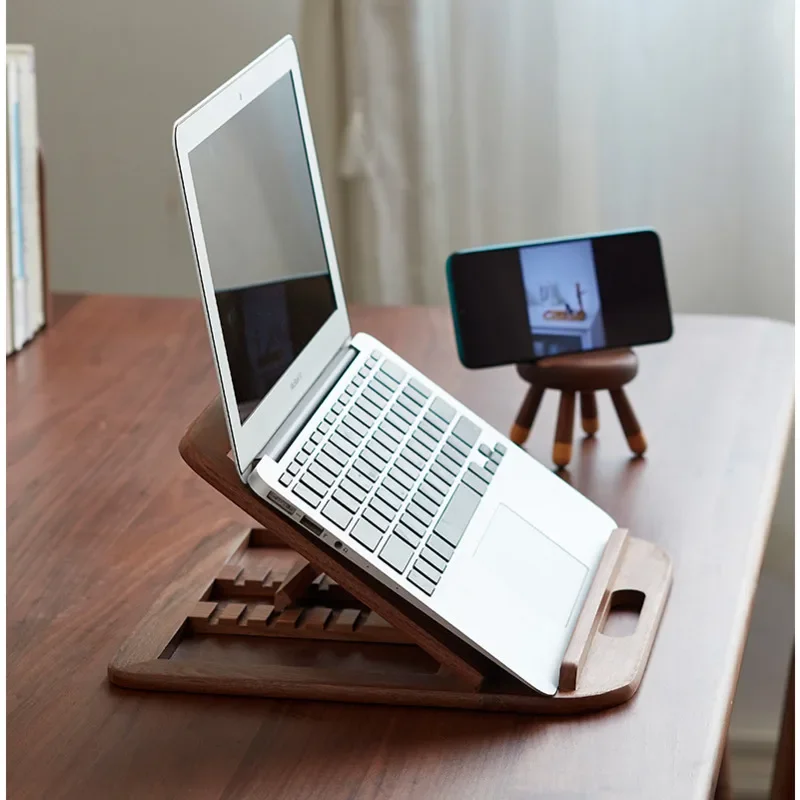 Hollow Out Heat Dissipation All Solid Wood Folding Laptop Stand Simple Retro Adjustable Multifunctional Computer Reading Stand