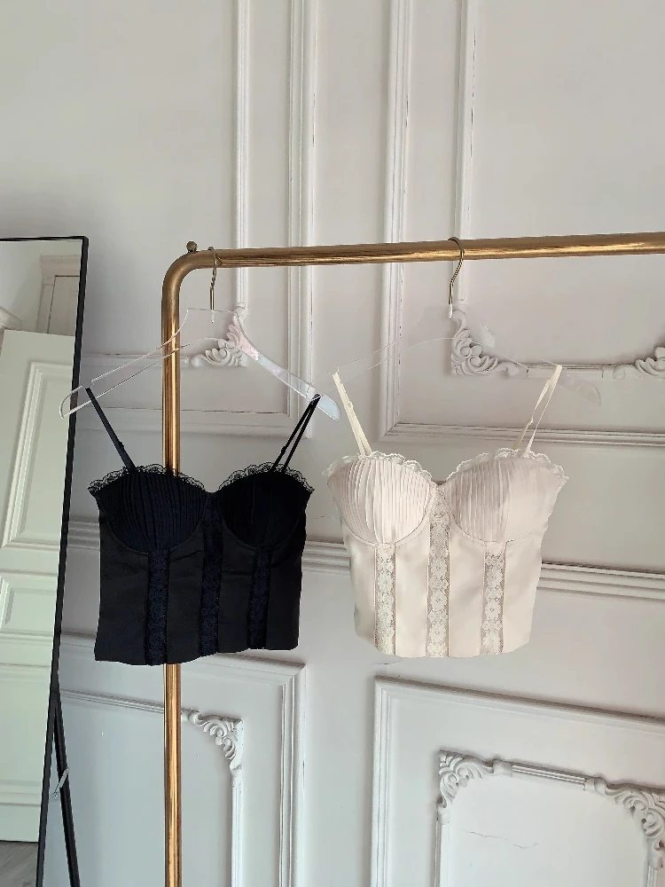 

Summer 2025 Lace Trim Splice Strap Vest Women's Outdoor Wear Sweet Spicy Girl Brtte Svel Top Commute Sle Slim Fit