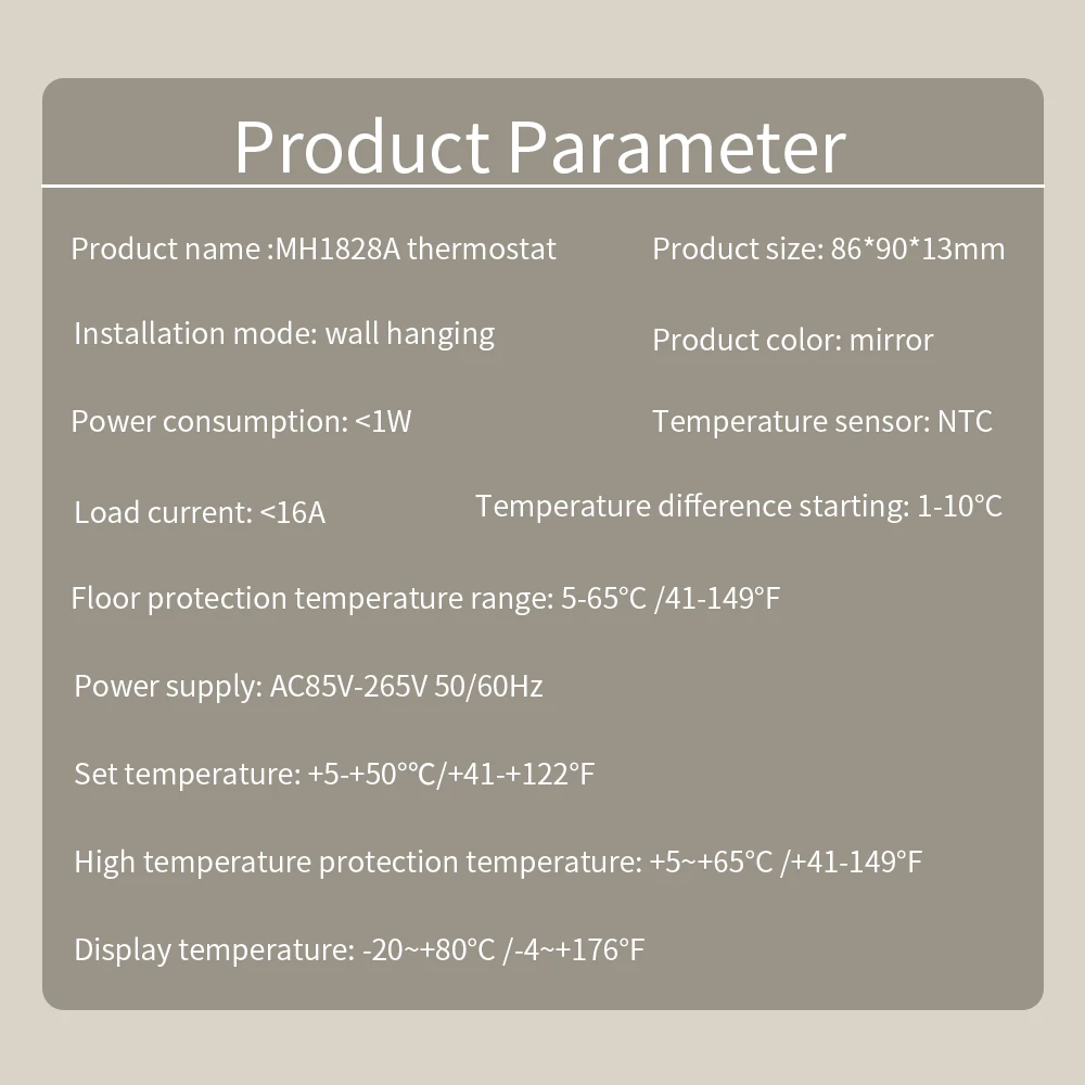 MH1828A Smart Thermostat 16A Floor Heating Temperature Controller with LED Touch Screen 85-265V Electric Heating Temp Regulator