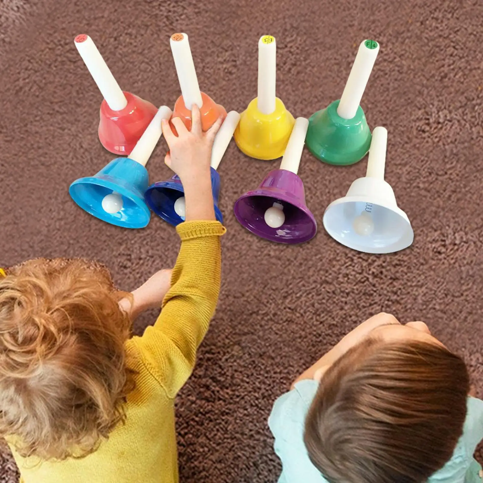 Lonceng tangan Set 8 catatan handbell Set warna-warni logam diatonik lonceng mainan musik perkusi untuk anak-anak musik mengajar