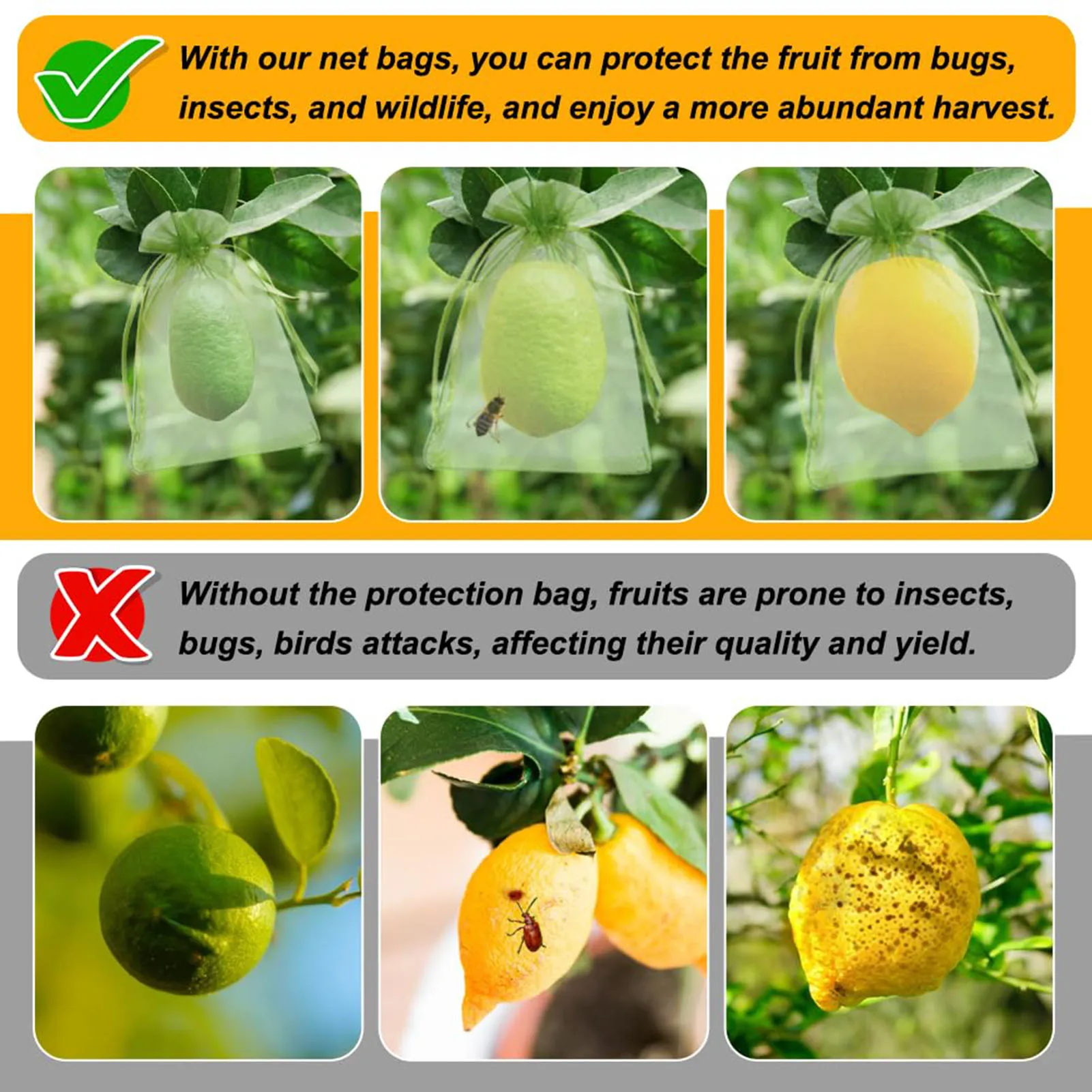 100pcs Grape Fruit Protection Mesh Bags Pest Contro Plants Anti-Bird Mesh Bag Strawberry Drawstring Organza Netting Pouch