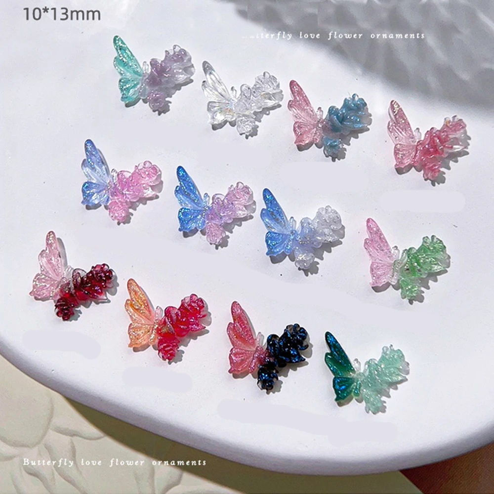 

30Pcs Sparkle Butterfly Flower Shaped Nail Art Charms 3D Resin Transparent Gradient Butterfly Nail Decoration DIY Nail Parts