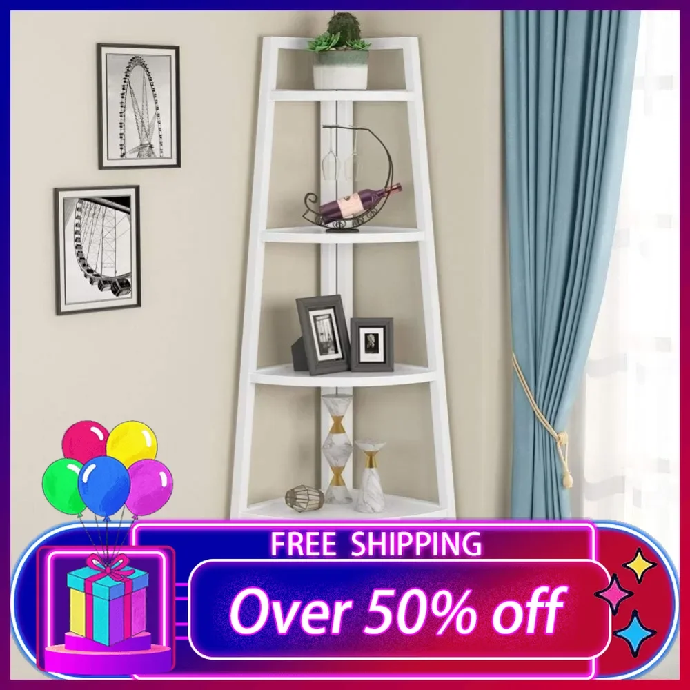 

70 inch Tall Corner Shelf, 5 Tier Modern Corner Bookshelf Bookcase Industrial Corner Ladder Shelf Plant Stand for Living Room