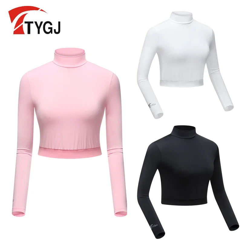 

TTYGJ Golf Clothing Summer Sun Protection Clothing Ladies Ice Silk Bottoming Clothes High Waist Half Long Sleeve T-shirt