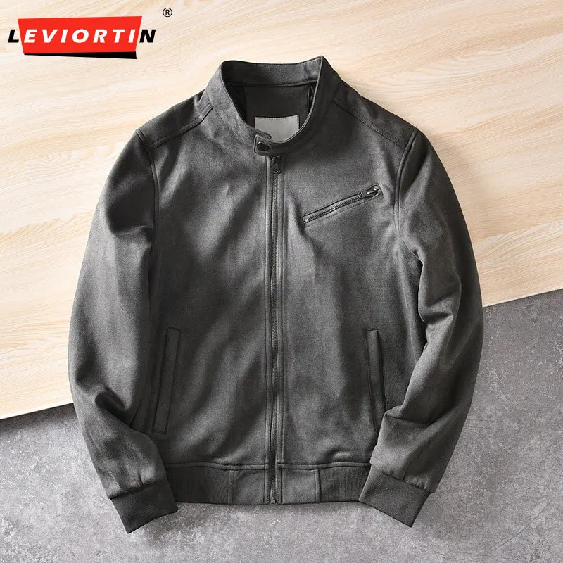 2025 Men's Spring and Autumn Vintage American Exquisite Suede Fashion Casual Versatile Stand up Collar Loose Jacket Coat