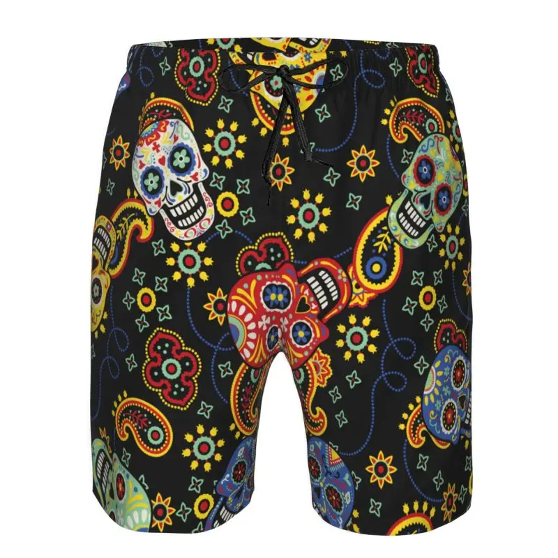 กางเกงขาสั้นเข้ามุมแบนเย็นสําหรับผู้ชายสีการ์ตูนโครงกระดูก, กางเกงขาสั้นยืดถนน, กางเกงขาสั้นชายหาดสไตล์กีฬาฤดูร้อนถนน