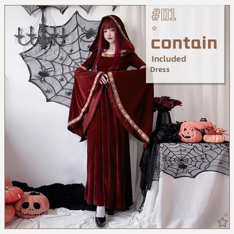 

Adult loween Costume Medieval Retro Court Little Red Riding Hood Witch Dr Long Skirt Women's Traditional Costume