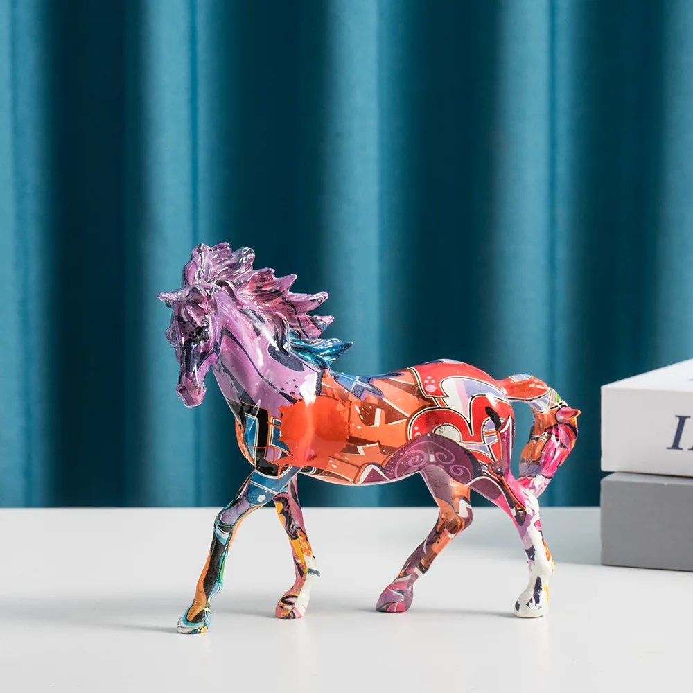 Vilead Street Art Colorful Horse Figurines Modern Style Pony Sculpture Room Office Desktop Interior Decor