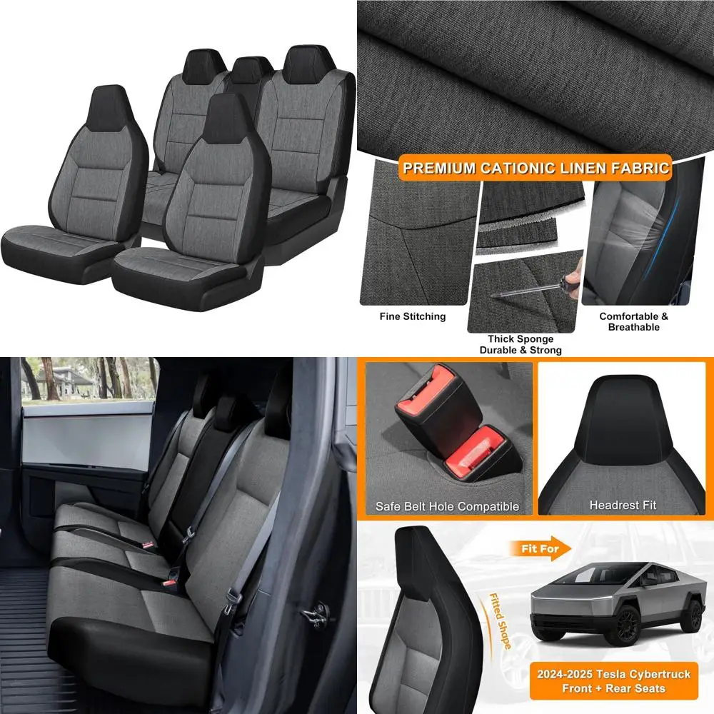 

Чехол на переднее и заднее сиденье, совместимый с автомобилем Tesla Cybertruck 2024 2025, прочная защита сиденья из катионной льняной ткани