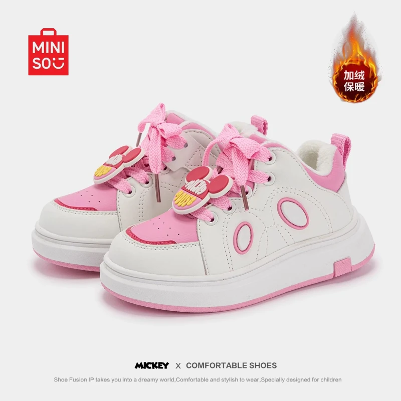 

Miniso 2025 Disney Kids Sneakers, Fleece-Lined Pink Casual Shoes for School & Daily Wear Unisex Design