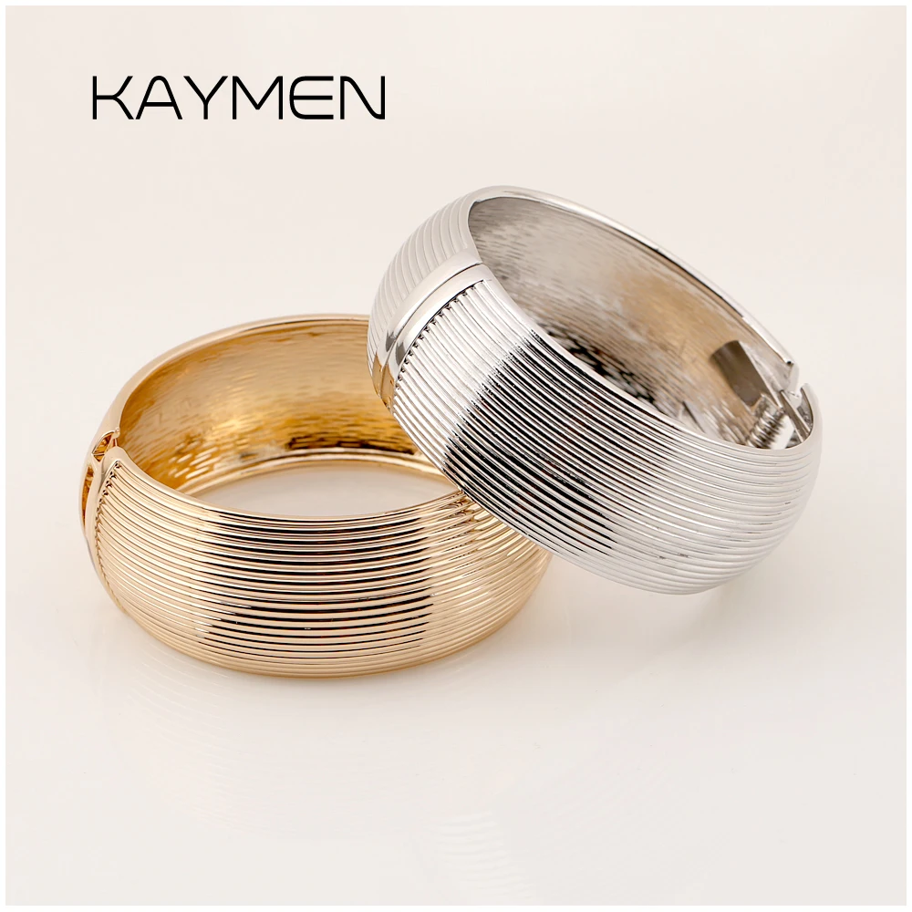 Exaggerated Line Bangle Wide Zinc Alloy Textured Gold Finish Minimal Geometric Cool Style Bracelet Jewelry Women Fashion Modern