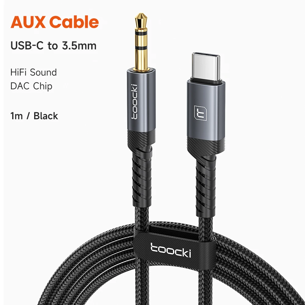 Toocki USB-C/Lightning naar 3,5 mm jack AUX-kabel, mannelijk naar mannelijk, audioadapterkabel.