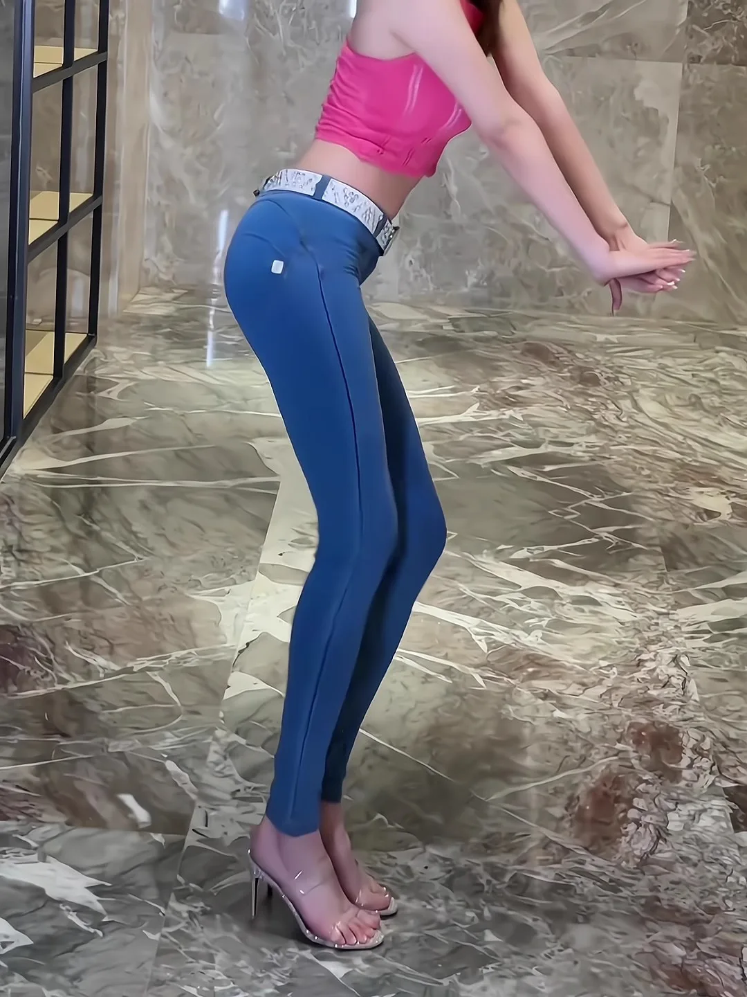 Jean slim taille basse en coton extensible pour femme, pantalon Long crayon bleu clair, Sexy, élastique, fesses pêche, amincissant