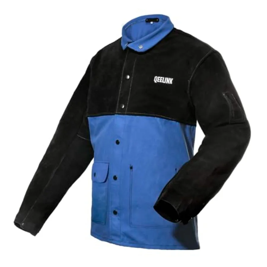 

Welding Jacket Split Leather Sleeves Premium Flame Resistant Cotton Body Hybrid Welder Jackets Clothes