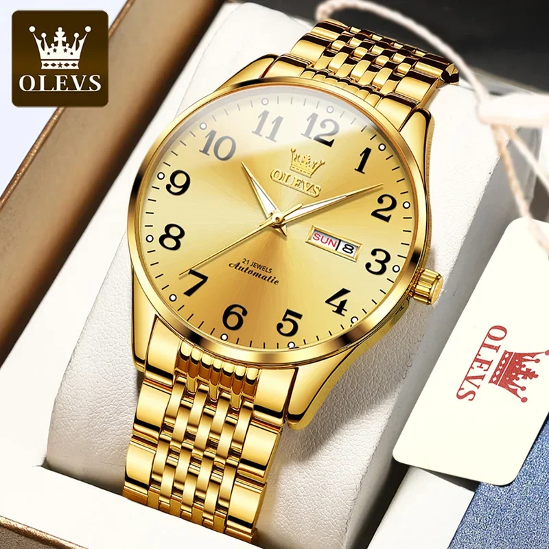 

Olevs men's watch automatic mechanical watch stainless steel waterproof calendar date luminous watch Reno Masculino 6666