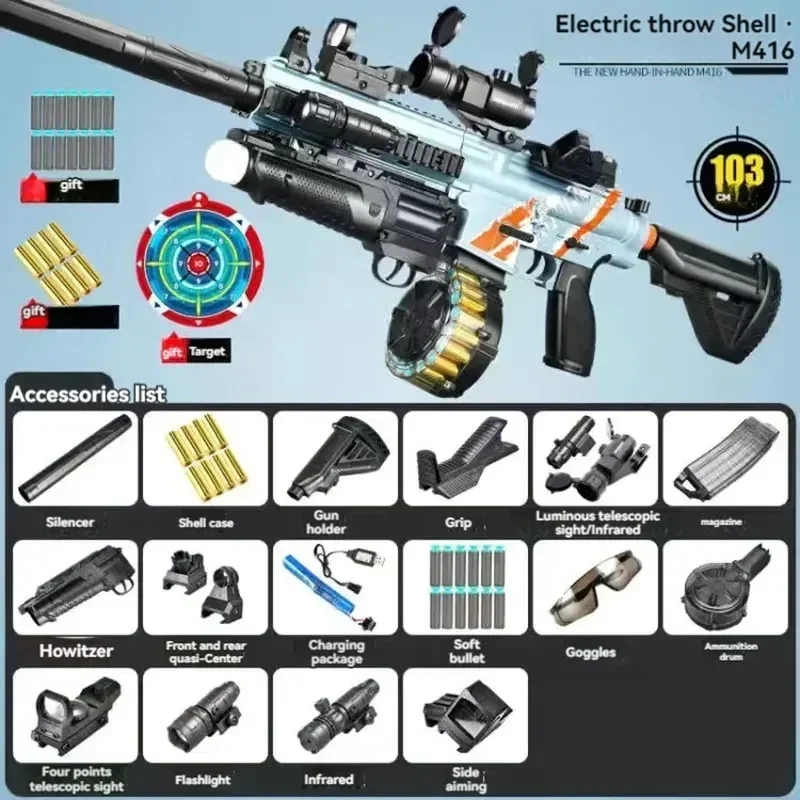 Arma de brinquedo m416 bala air shell arma manual elétrica 2 modos tiro arma brinquedo jogos adultos ao ar livre