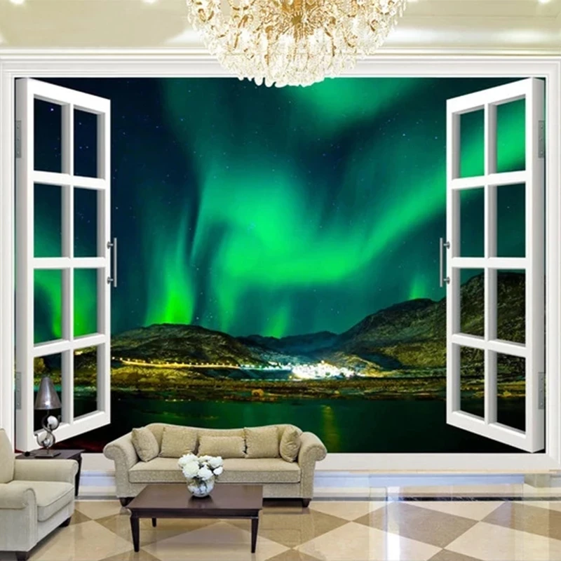 Customized Photo Wallpaper 3D Outside Window Aurora Night Sky Landscape Mural Living room TV background wall bedroom restaurant