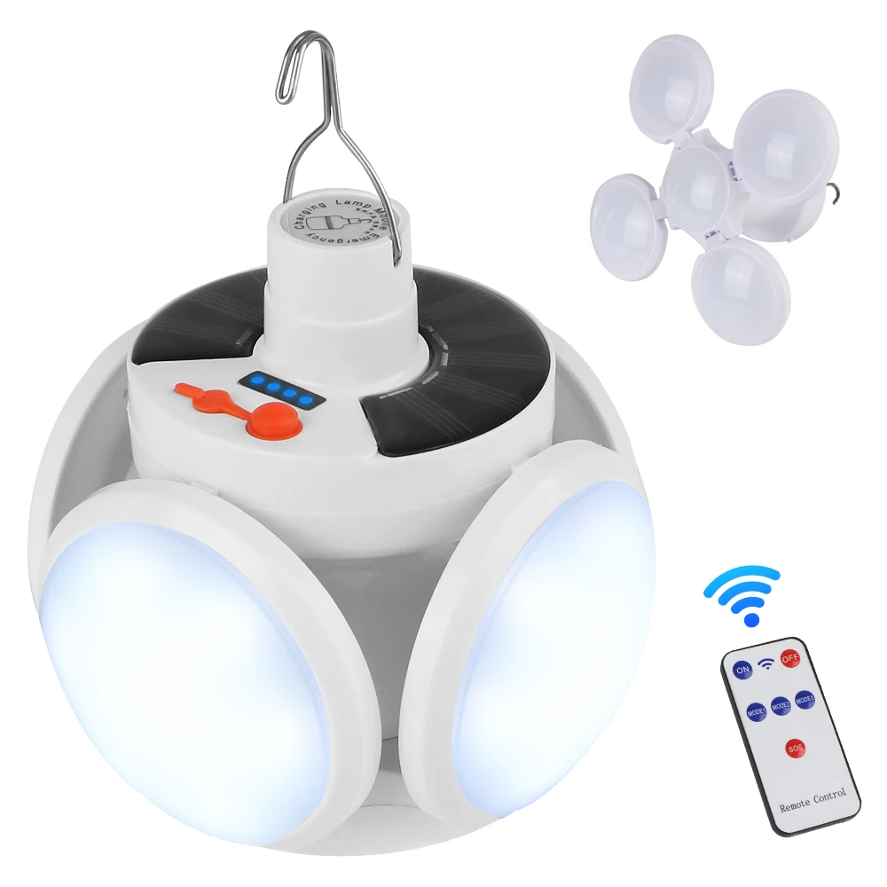 

With Hanging Hook Outdoor Tent Lamp Portable USB Rechargeable Emergency Lights Solar Folding LED Football Bulbs Camping Lantern
