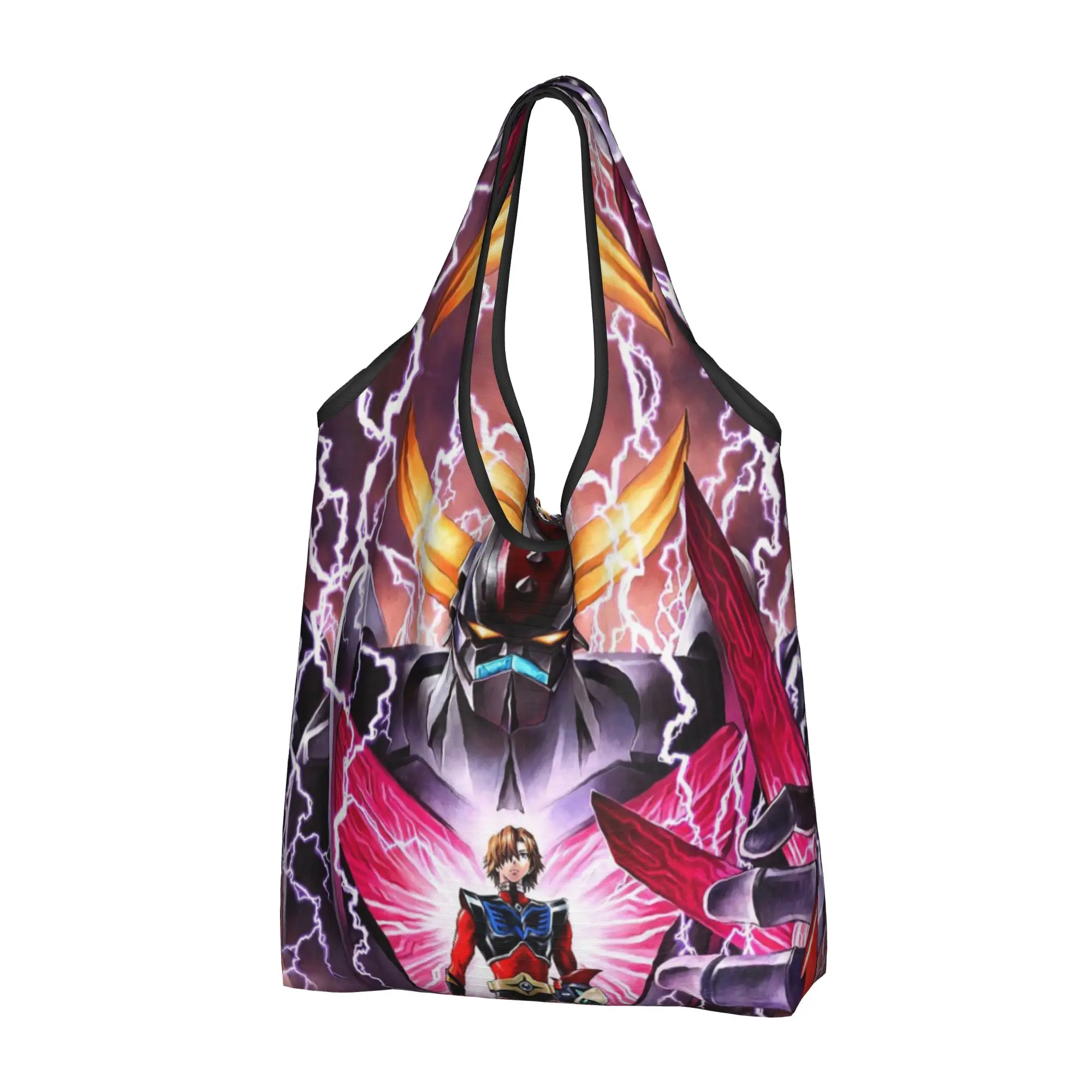 Comic G-Grendizeres Manga Groceries Shopping Bags Custom Shopper Shoulder Tote Bags Large Capacity Portable  Handbag