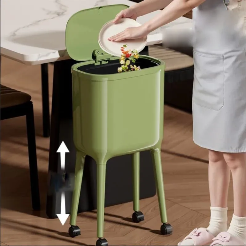 High Foot Garbage Bin  o Bending Over Household Kitchen Waste Bin Living Room Large Capacity Garbage Bin With Lid And WheelZI616