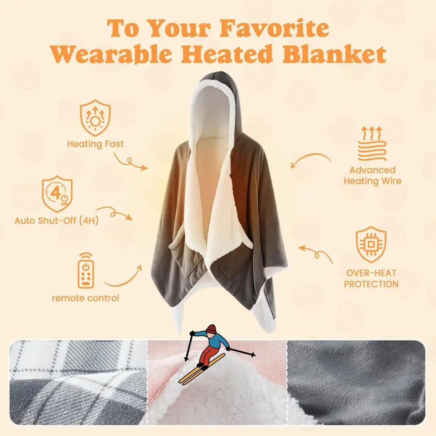 

Одеяло с подогревом. Электрическое одеяло с быстрым разогревом. Толстовка с 6 уровнями нагрева, Snuggies для женщин, подарки для нее, 50x60, London Grey.