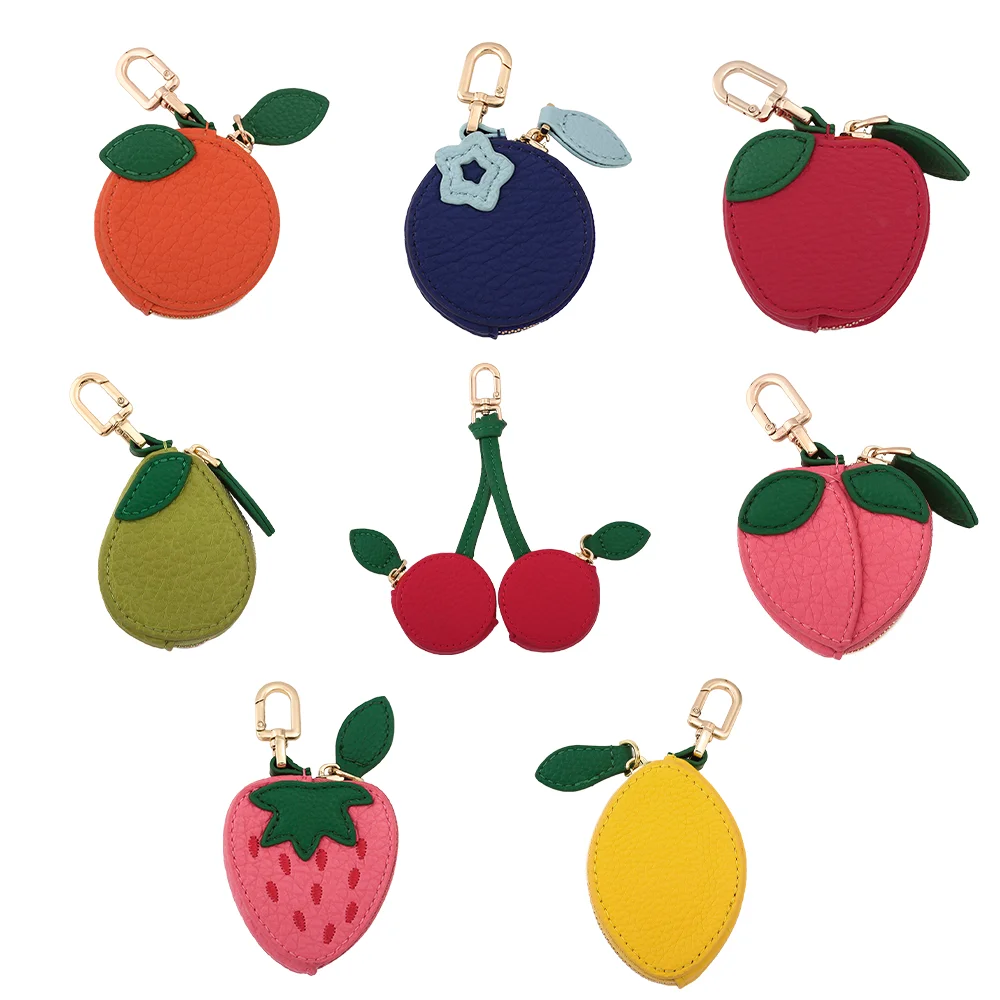 Mini monedero con forma de fruta cereza, bonito colgante de cuero PU con forma de fresa, llavero de estilo coreano, bolsa para auriculares, Mini bolsa de almacenamiento