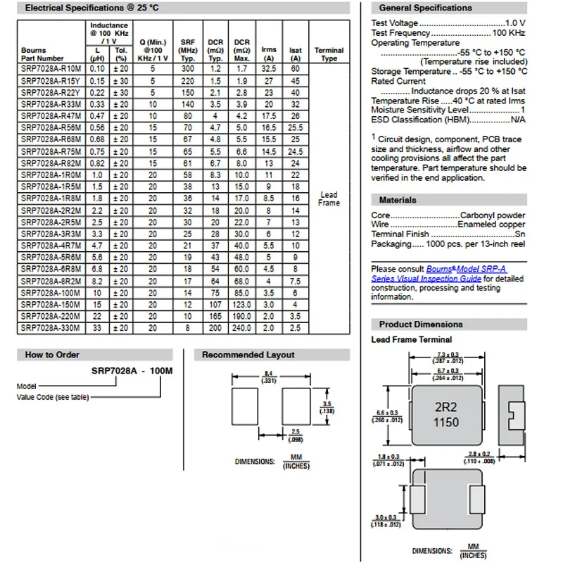 Inductor Integral Whole SRP7028A-6R8M SRP7028A-8R2M SRP7028A-100M SRP7028A-150M SRP7028A-220M SRP7028A-330M 7.3*6.6*2.8mm