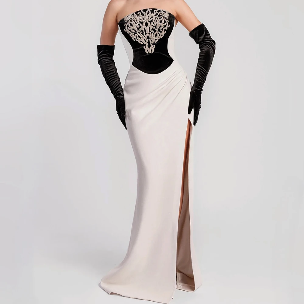 

Вечерние платья русалки по индивидуальному заказу, длиной до пола, без бретелек, с рукавом три четверти, платье для выпускного вечера, модное плиссированное простое драпированное вечернее платье