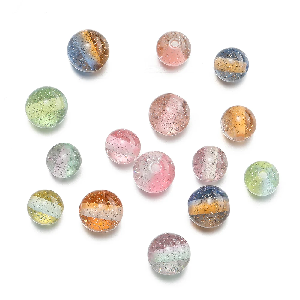 20pcs Resin Glitter Beads Round Spacer Beads for Bracelet Necklace Earrings Jewelry Making Accessories Supplies 8/10mm