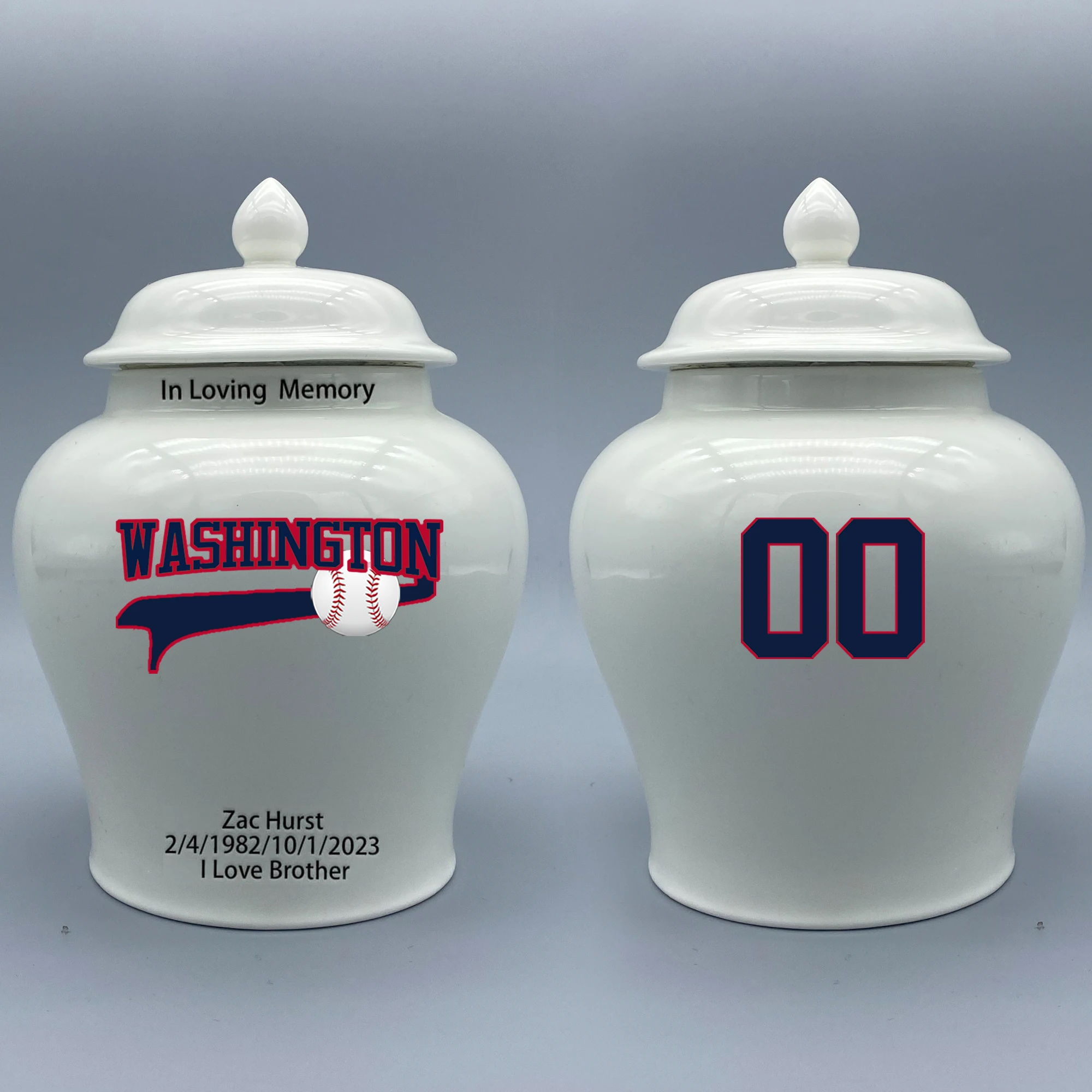 Medium Urn for Washington Nationals-themed Logo Urn.Please send me the customize information-name/date and number on the urn