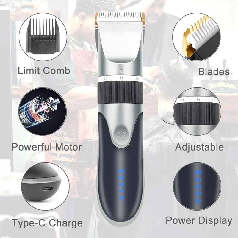 Hair Clipper Electric Barber For Men Adults Kids Cordless Rechargeable Hair Cutter Machine Professional