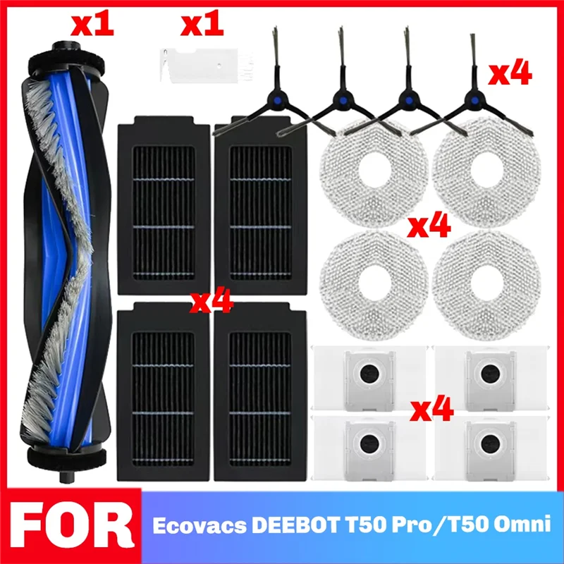 A85I- يناسب ECOVACS T50 OMNI / T50 PRO OMNI/Ecovacs Deebot T50 ماكس الملحقات الرئيسية الجانب فرشاة تصفية ممسحة القماش كيس لجميع الغبار