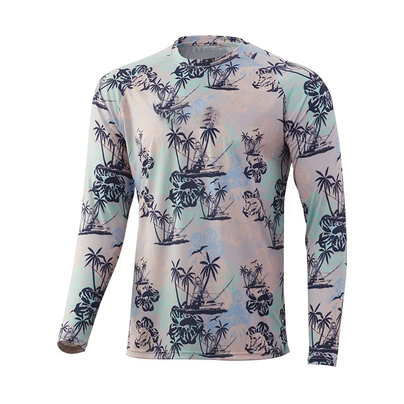 Men's Long Sleeve Fishing Shirt UPF50+ Sun Protection Camo Quick Dry Breathable Outdoor Angling Tee Lightweight Summer Fishing
