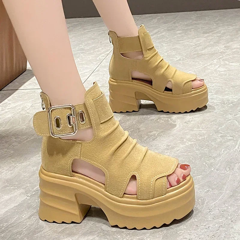 

2024 Gothic Chunky Platform Sandals Women Summer 2023 Wedges Peep Toe Gladiator Shoes Woman Thick Bottom High Heels Sandalias